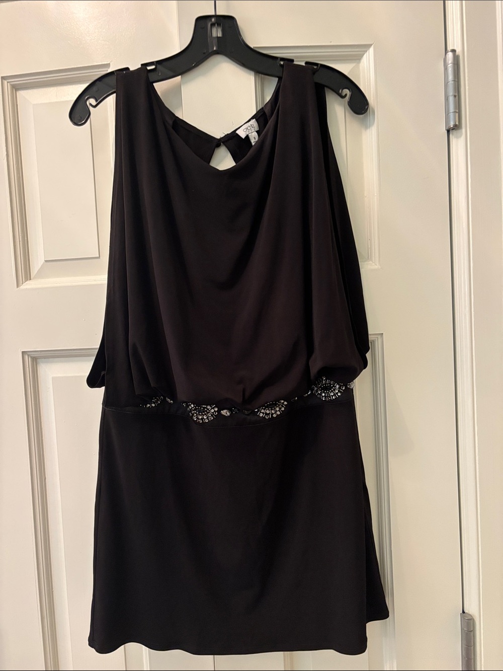 Cache Black Sleeveless Mini Dress with Beaded Waist